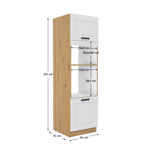 Vysoká skrinka na rúru a mikrovlnú rúru, biela/dub artisan, LULA 60 DPM-210 2F Vysoká skrinka na rúru a mikrovlnú rúru, biela/dub artisan, LULA 60 DPM-210 2F